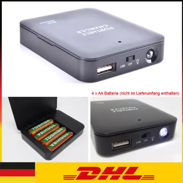Tragbare USB 4AA Batterie Notfall Ladegerät Power Bank Fälle für Handy-Schwarz
