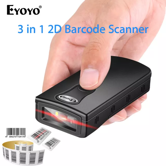 Eyoyo Mini Wireless Bluetooth Barcode Scanner USB 1D 2D QR Reader For Smartphone