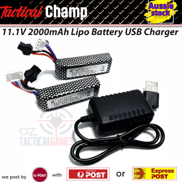 Upgrade 11.1V 2000mAh Lipo Battery USB Charger For Gel Blaster J8 9 Victor V2 AU