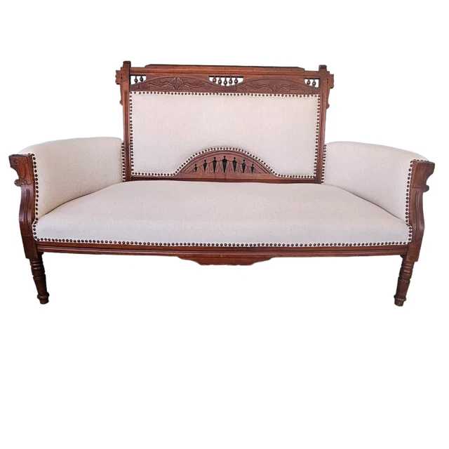 Antique Eastlake Era Aesthetic White Settee White Linen Settee Furniture  1850's