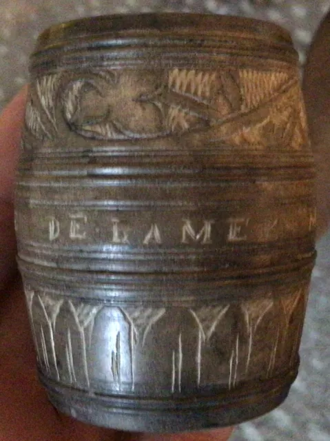 Antique “Dead Sea Stone” Hand Etched CUP Jar Jerusalem Palestine Judaica
