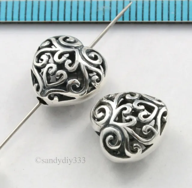 1x BALI STERLING SILVER FLOWER FOCAL HEART SPACER BEAD 11.9mm 11.5mm #3036
