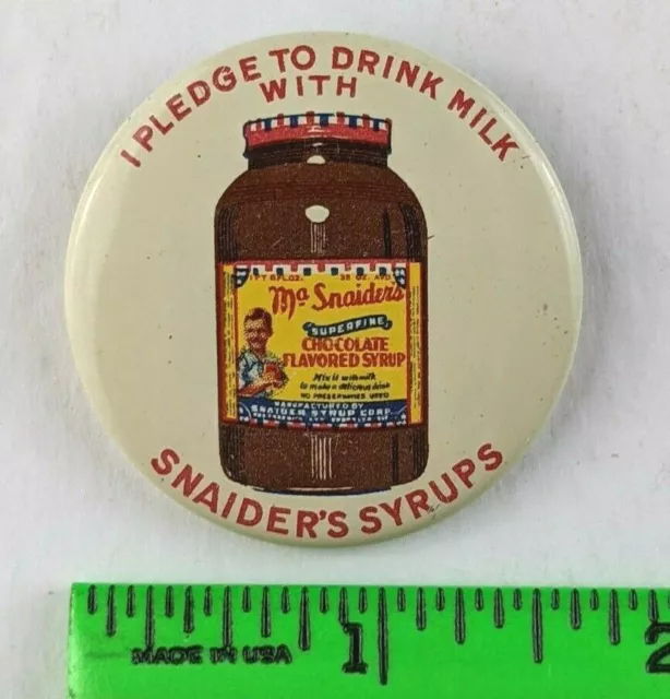 Vintage Snaider's Chocolate Syrup Drink Milk Boy Advertising Pinback Button