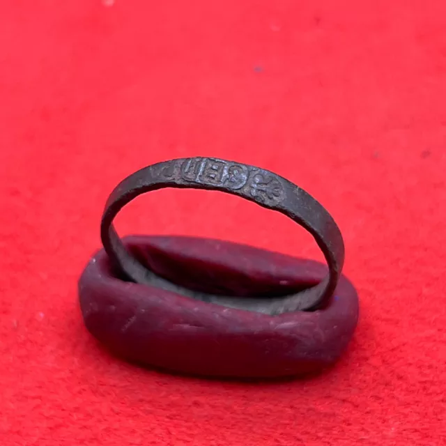 Ancient Bronze Ring With Initials from the Middle Ages Size 10 US