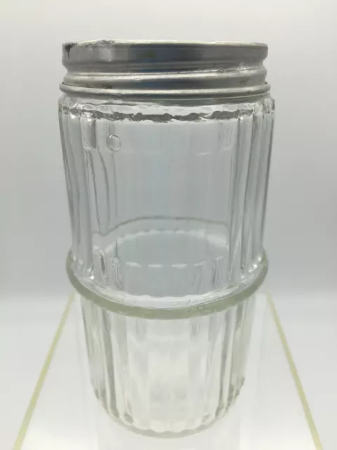 Antique Hoosier Mission Ribbed Mid Ring Glass 4.25" Spice Cabinet Jar W/ Lid