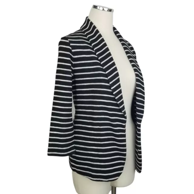 Maison Jules Black Striped Breton Blazer Size Medium Casual Open Front Sweater 3