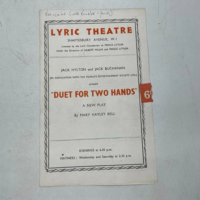 Playbill Theater Programma Lirica Teatro Duet Per Due Hands