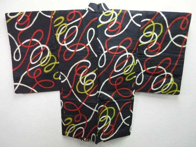 7461 Silk Vintage Japanese Kimono Haori Jacket Meisen Abstract Spiral Art