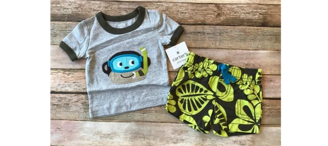 nb newborn baby infant Carter's 2pc T-Shirt & Shorts set Scuba Monkey Tropical