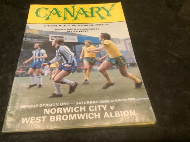 Norwich City v West Bromwich Albion  (WBA) programme 1980 good condition