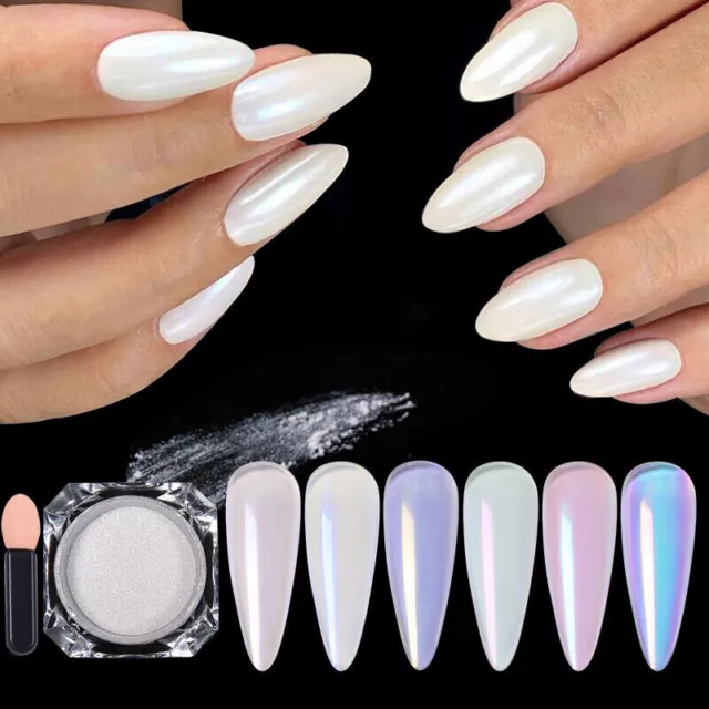 White Aurora Nail Chrome Powder Mirror Rainbow Effect Mermaid Glitter Pearl 5G