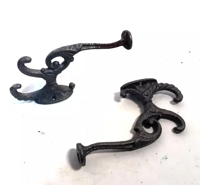 Wall or Coat Hooks Cast Iron LARGE Hooks New Vtg Style set of two: