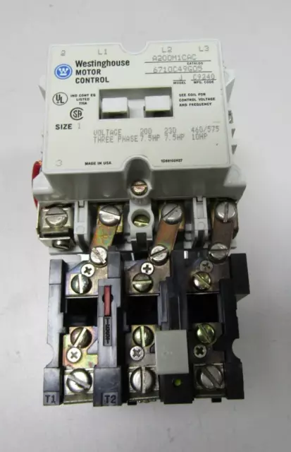😎 Westinghouse Size 1 Motor Starter 120 Vac Coil 600V 3 Phase 10 Hp A200M1Cac
