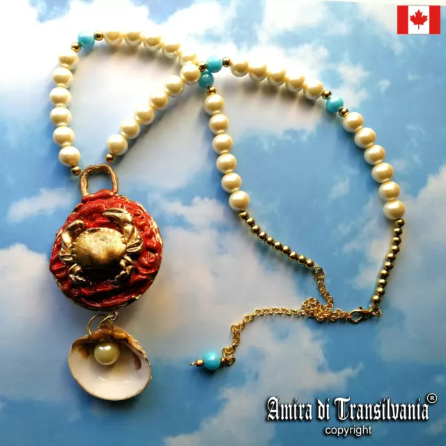zodiac necklace pendant woman jewelry amulet charm bib cancer sign sea life crab