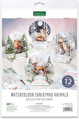 Tarjetas emergentes troqueladas troqueladas de animales navideños de acuarela Katy Sue - haz 12...