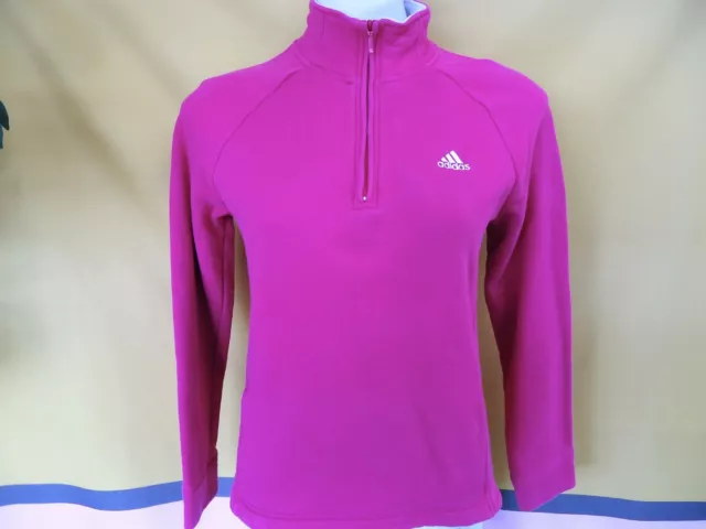 ADIDAS Pink & White Sweatshirt Size 10 1/4 Neck Zip Pockets Fleecy #12509