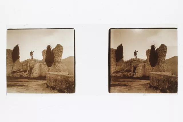 Paysage Ruine Sud de la France Photo Plaque L8n1 Verre stereo positive