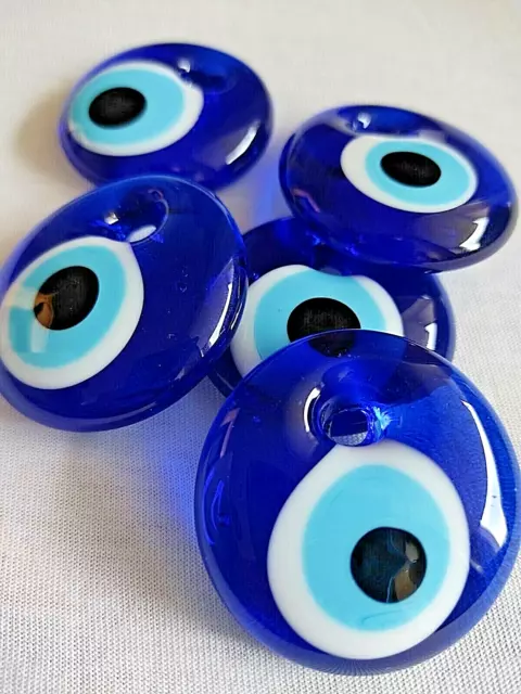 5x Nazar Boncuk 3 cm Blaues Auge Glasperlen Anhänger Deko Amulett Talisman