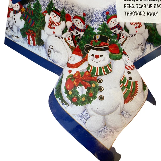 Mantel de Navidad vintage muñecos de nieve redondo 70" mezcla algodón muñeco de nieve vacaciones