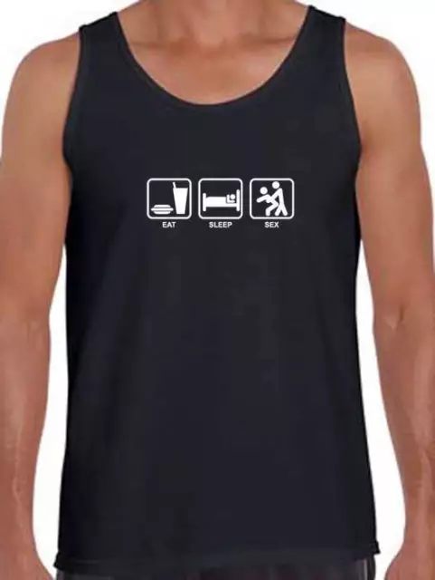 New Mens Printed EAT SLEEP SEX FUNNY MMA Hipster TANK TOP BLACK NAVY WHITE Tee