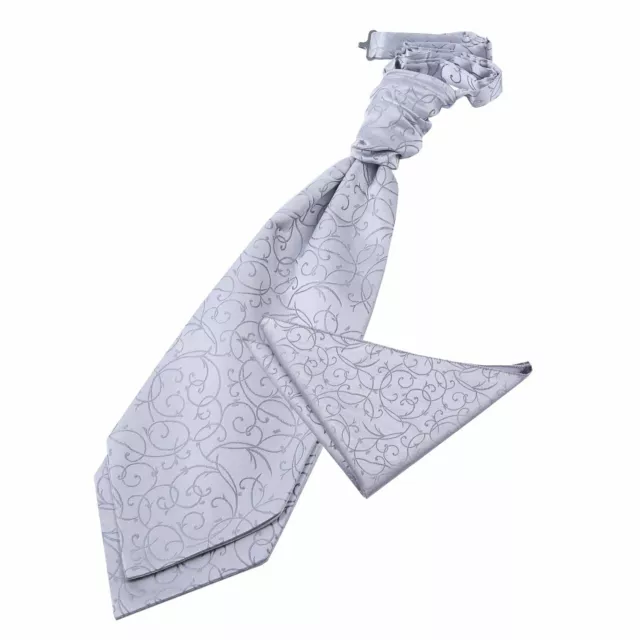 Silver Woven Swirl Patterned Wedding Mens Cravat Handkerchief Set by DQT
