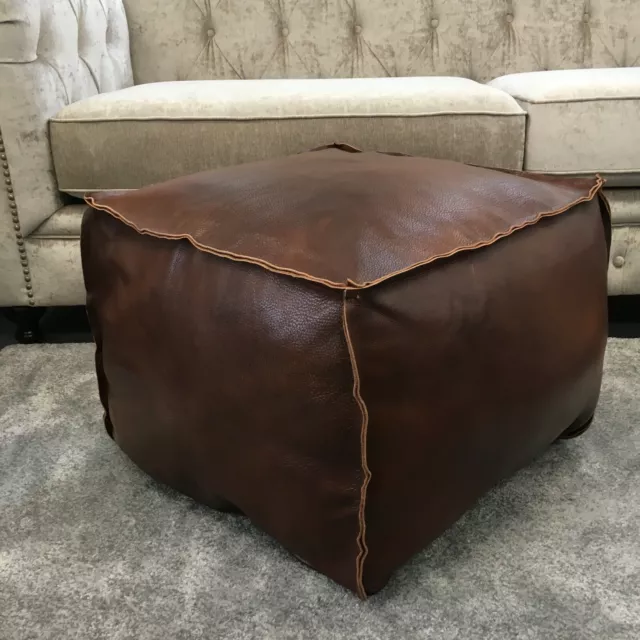 Genuine Leather Cowhide Square Ottoman Cover Footstool Pouffe Pouf 50×50