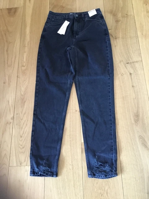 Top Boutique Jeans Femmes Noir Maman Haute Taille Conique Taille 10 Neuf Avec Étiquettes (Bl5)