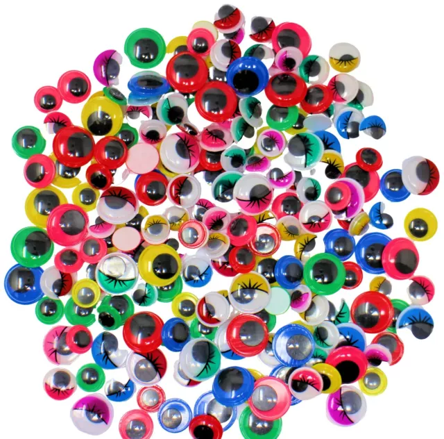 200 Googly Eyes Craft Coloured Eyelashes New Wobbly Mixed Sizes 5 Colours STICKY