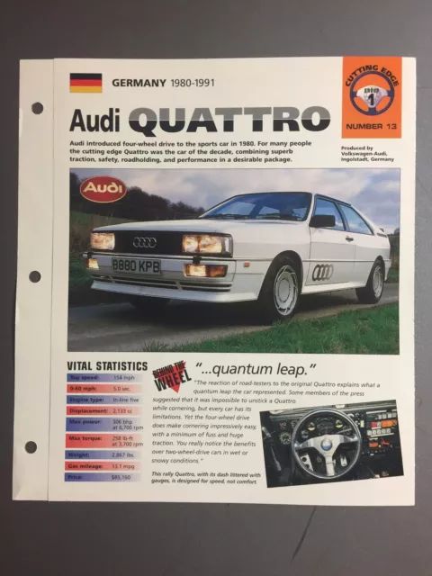 1980-1991 AUDI QUATTRO IMP "Hot Cars" Spec Sheet Folder Brochure Awesome #1-13