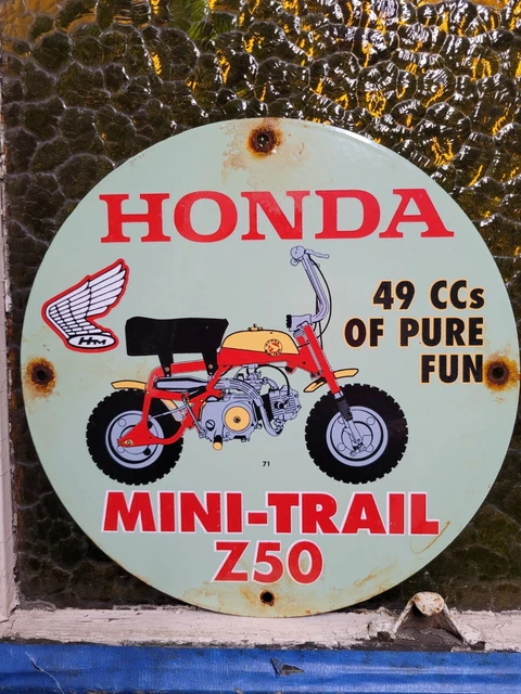 Vintage 1971 Honda Porcelain Sign Motorcycle Dirt Bike Mini Trail Z50 Gas Oil