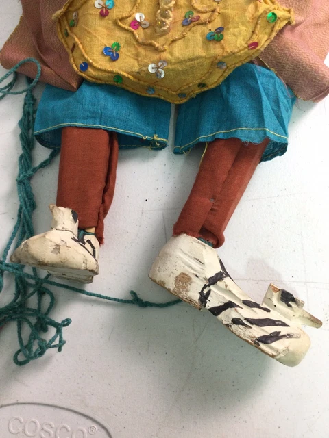 Antique Burmese Hand Carved/Painted Wooden 27" Marionette Puppet Folk Art 6