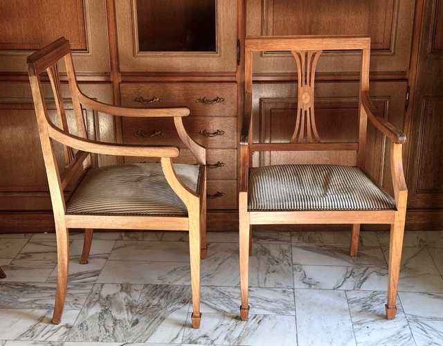 VINTAGE PAIR OF English Art Deco Sheraton Revival Blond Mahogany Chairs ...