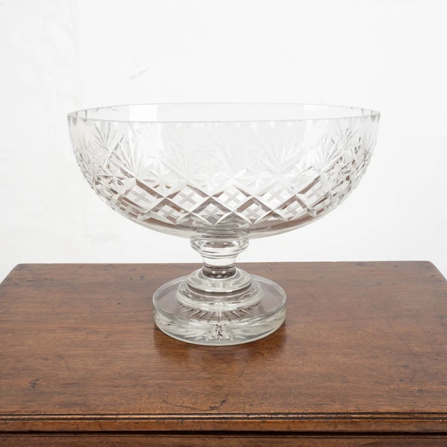 VICTORIAN LARGE CRYSTAL Cut Glass Oval Pedestal Bowl / Centrepiece