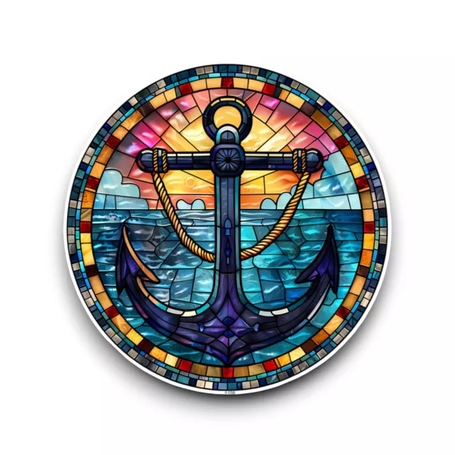 LARGE Boat Anchor Sailing Stained Glass Window Design Opaque Vinyl Sticker Decal