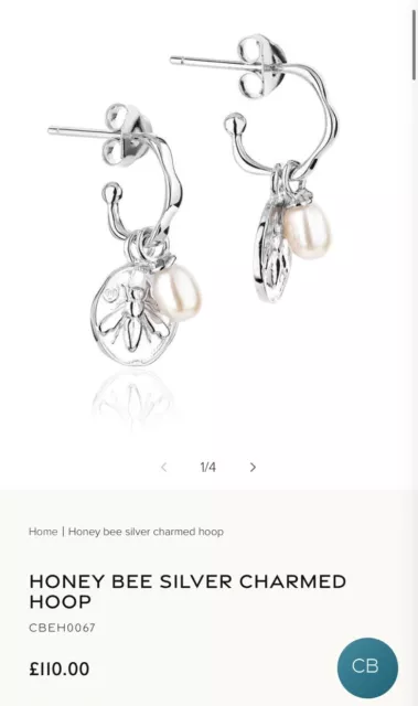 Claudia Bradby  Honey Bee Silver Charmed Hoop  Earrings  RRP £110