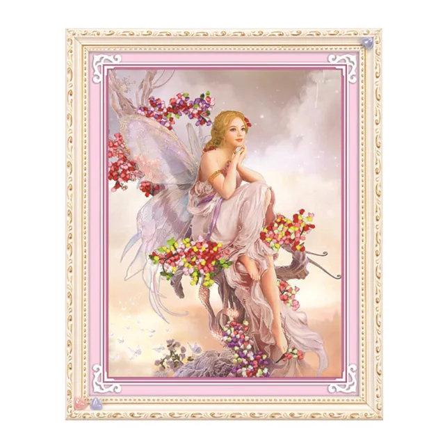 Silk Ribbon Cross Stitch Embroidery Kit Angel Design Home Decor Handmade Art