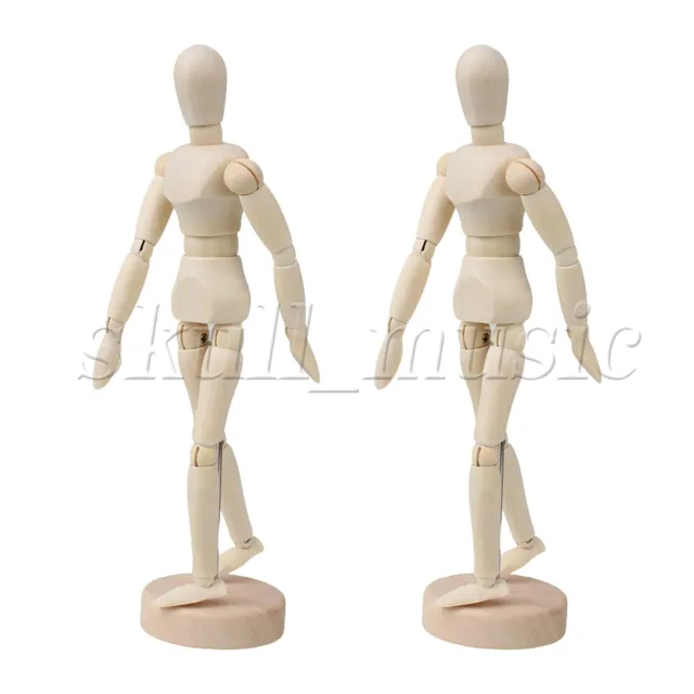 2 Pieces 5.5" Posable Wooden Mannequin Figure Human Model for Drawing w/ Base