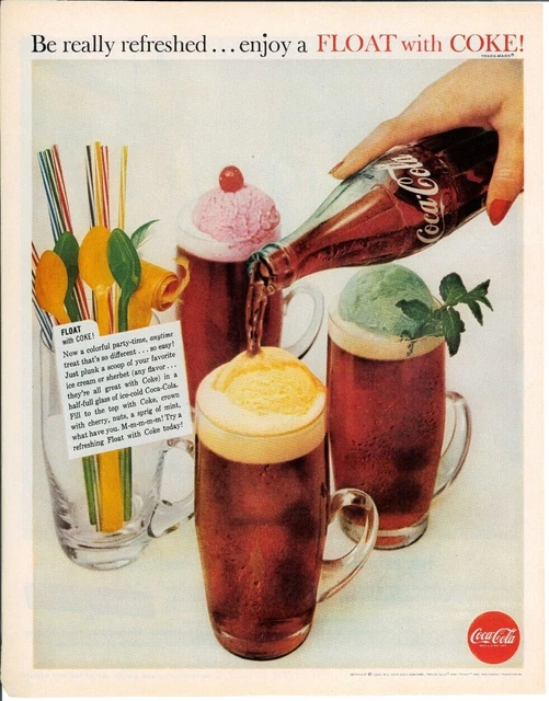 1960 COCACOLA COKE Ice Cream Float Soda Vintage Print Ad 10.00 PicClick