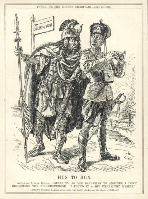 RARE WW1 British PROPAGANDA Cartoon ATTILA THE HUN Battle of the Marne WILHELM