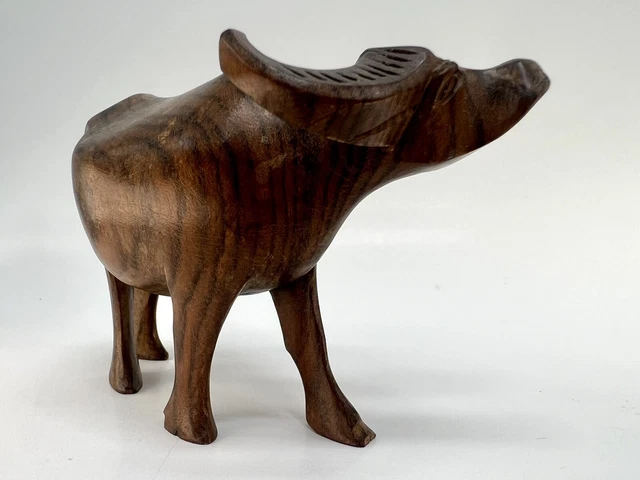 Miniature Sculpture Figurine Statue Wood Buffalo Animal Hand Carved Folk Art VTG