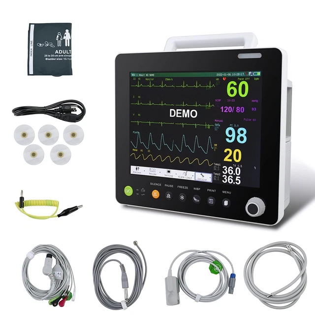 Multi-parameter ECG NIBP RESP TEMP SPO2 PR ICU Patient Monitor Plug-in 12 Inch