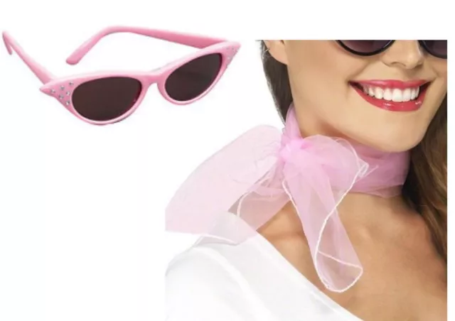 Pink Ladies Glasses Scarf Grease 50's Fancy Dress Hen Nights Party 1950's