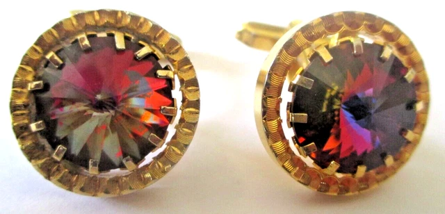 Boutons De Manchette Vintage Plaqué Or Avec Cristal - Bijou Ancien Parfait état