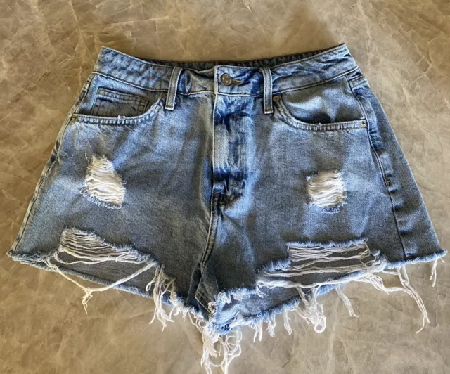 Forever 21 Womens Denim High Rise Shorts SZ 28 Mini Jeans Cut-Off Distressed EUC