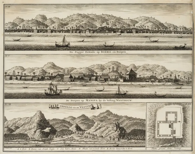 F. OTTENS (1700-1770), Festungen in Indonesien, um 1724, Kupferstich Barock