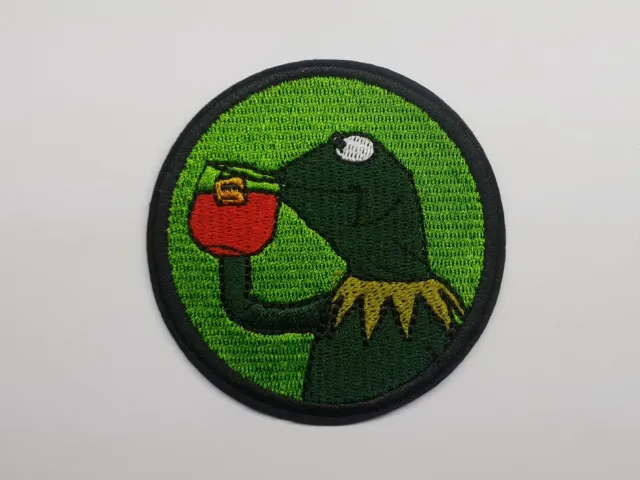 1pc Kermit the frog drinking tea iron on or sew on Patch Muppets Miss Piggy
