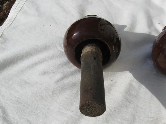 3 Vintage Large Brown Porcelain Ceramic High Voltage Power Line Insulator +Posts 12