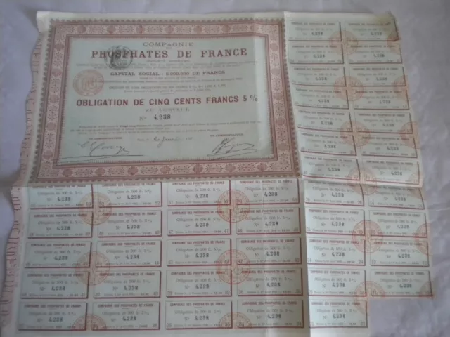 Vintage share certificate Stock Bonds Compagnie Phosphates de France 1894 2