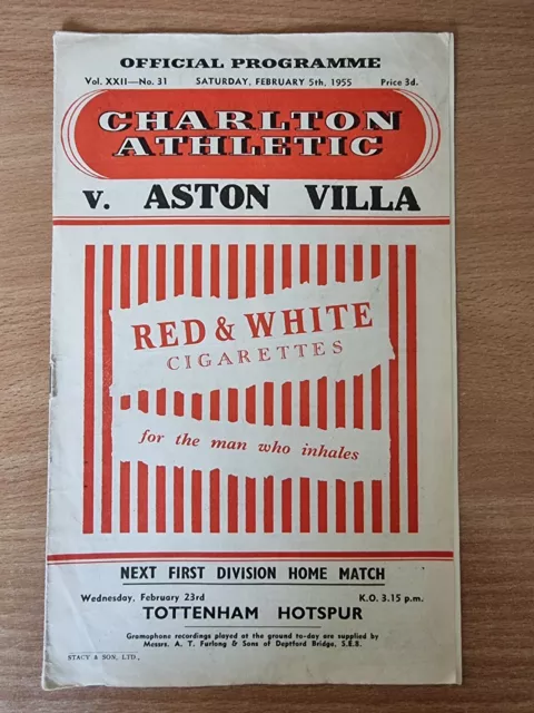 Charlton Athletic v Aston Villa Programme 1954-55