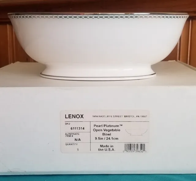 Lenox USA Fine Bone China PEARL PLATINUM 9" Oval Open Vegetable Bowl NEW IN BOX